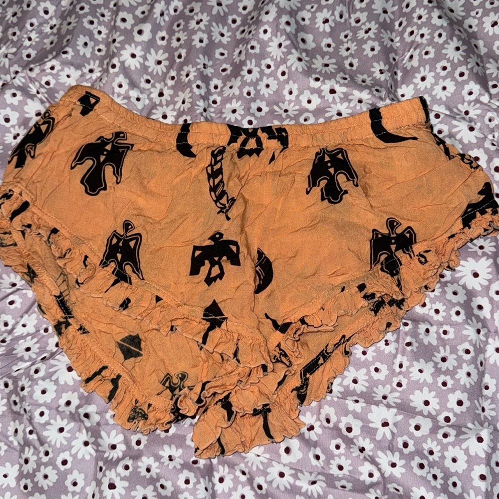 Spell Orange and Black Women Shorts
